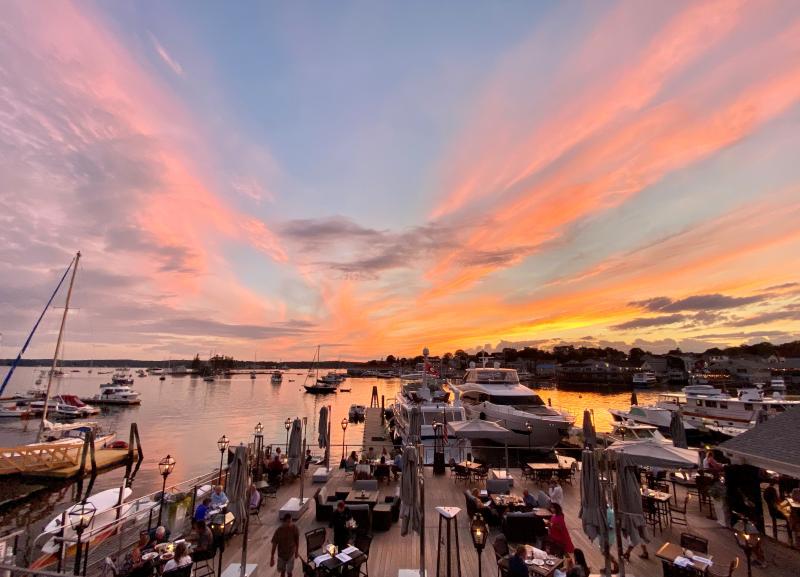 boothbay harbor, sunsets, dining, waterfront dining